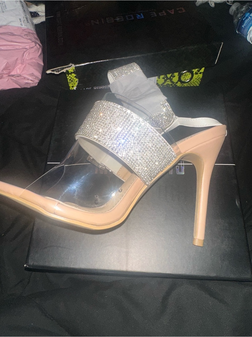 Cape Robbin Blush Nude Clear Heel with Crystal Strap